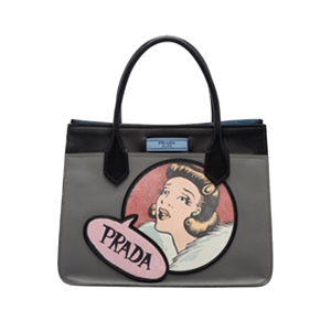 [스페셜오더]PRADA-1BA178 프라다 prada 듀얼 송아지 가죽 만화 패치 그레이 토트 백