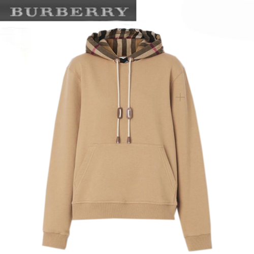 BURBERRY-80577281 버버리 베이지 체크 후드 코튼 오버사이즈 후디 남여공용