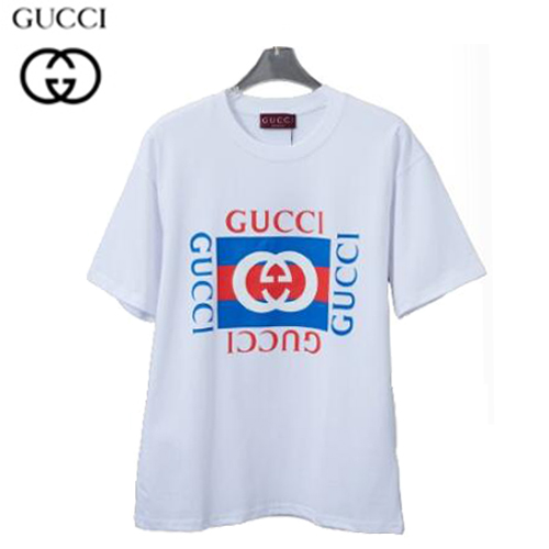 GUCCI-062313 구찌 화이트/블루 프린트 장식 티셔츠 남여공용