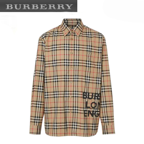 BURBERRY-80175671 버버리 로고 프린트 체크 코튼 오버사이즈 셔츠