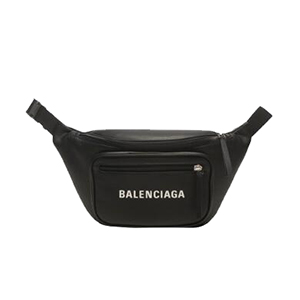 [스페셜오더]BALENCIAGA-531933 발렌시아가 블랙 송아지 가죽 화이트 로고 에브리데이 벨트 백