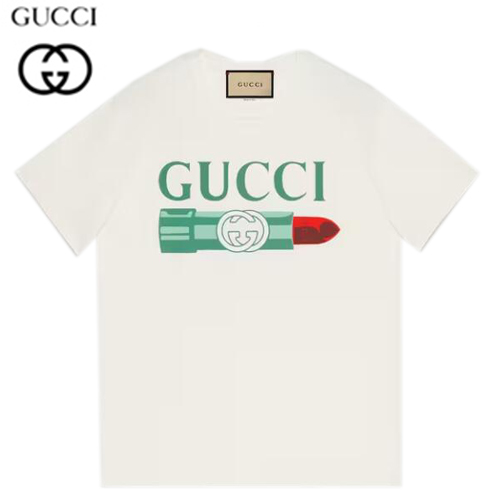 GUCCI-717422 9095 구찌 화이트 립스틱 프린트 코튼 티셔츠 남여공용