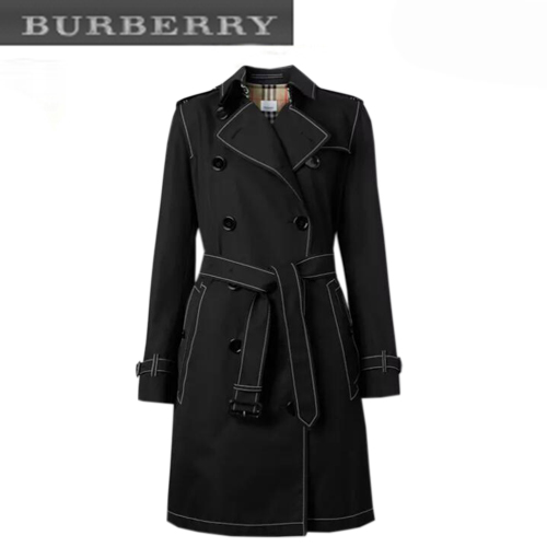 BURBERRY-80262231 버버리 블랙 톱스티치 트로피컬 개버딘 트렌치코트