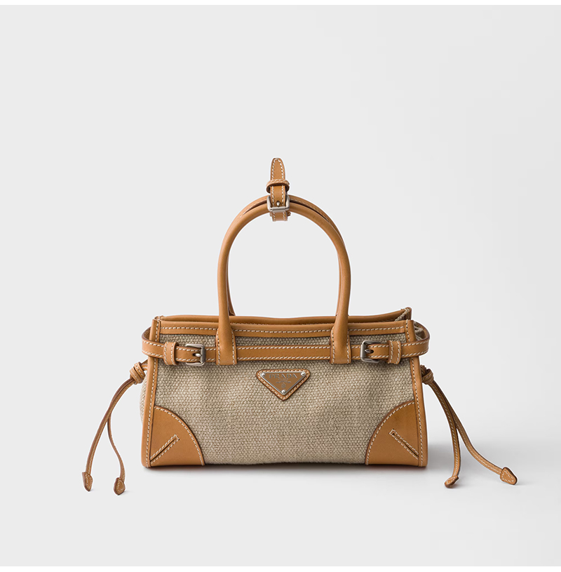 [스페셜오더]PRADA-1BA486 프라다 보니 스몰 린넨 및 가죽 핸드백 로프/내추럴