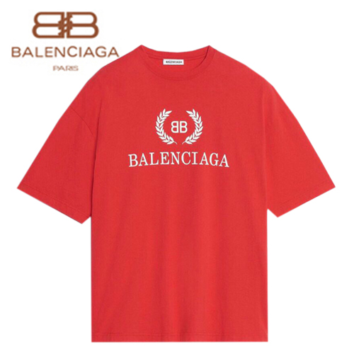 BALENCIAGA-08014 발렌시아가 레드 코튼 프린트 장식 티셔츠 남여공용