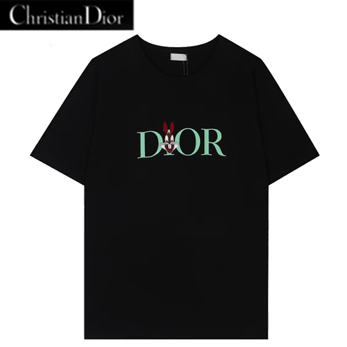 DIOR-04062 디올 블랙 DIOR 아플리케 장식 티셔츠 남여공용