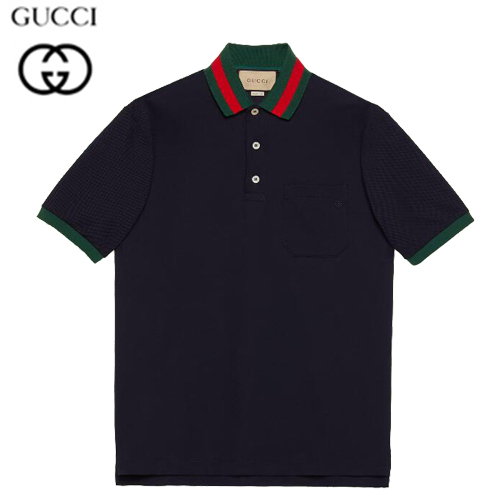 GUCCI-701735 4437 구찌 네이비 스트레치 코튼 피케 폴로 남성용