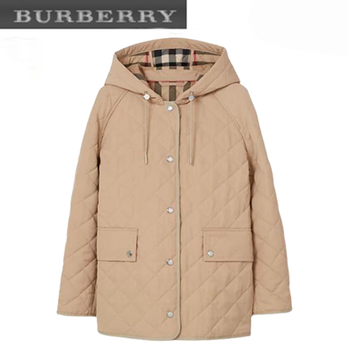 BURBERRY-80647781 버버리 베이지 다이아몬드 퀼팅 체온조절 후드 재킷 여성용