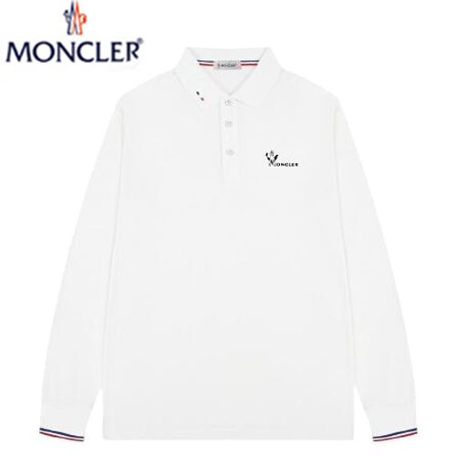 MONCLER-03123 몽클레어 화이트 코튼 긴팔 폴로 티셔츠 남성용