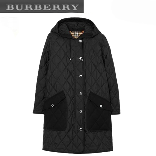 BURBERRY-80355061 버버리 블랙 다이아몬드 퀼팅 체온조절 후드 코트 여성용