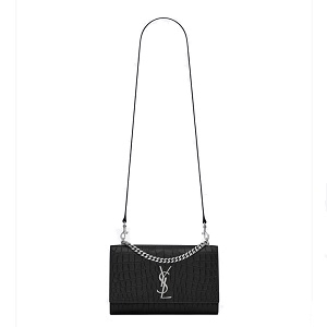 [스페셜오더]SAINT LAURENT-446753 생 로랑 블랙 은장 크로커다일 무늬 가죽 클래식 미디엄 케이트 모노그램 더블 핸들 생 로랑 사첼 백