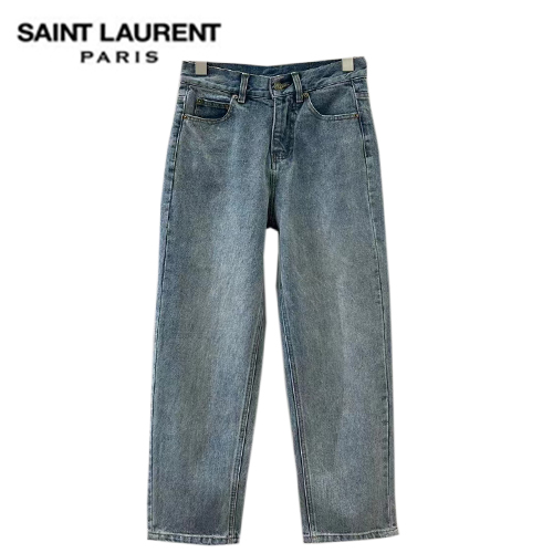 SAINT LAURENT-03073 생 로랑 블루 YSL 시그니처 장식 청바지 여성용