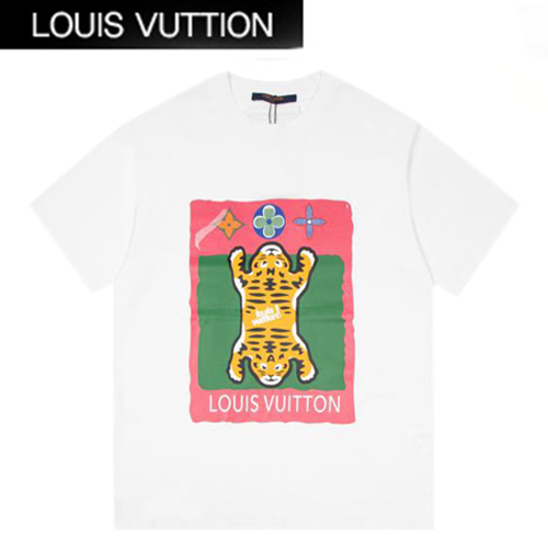 LOUIS VUITTON-06075 루이비통 화이트 프린트 장식 티셔츠 남여공용