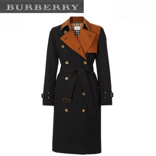 BURBERRY-80186811 버버리 블랙 투톤 코튼 개버딘 트렌치코트