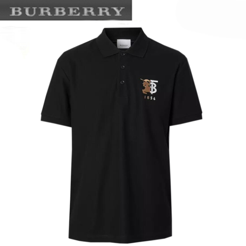 BURBERRY-80257741 버버리 블랙 코튼 컨트라스트 로고 그래픽 피케 폴로셔츠