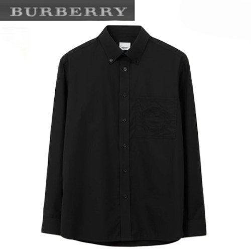 BURBERRY-80648731 버버리 블랙 엠브로이더리 오크 리프 크레스트 스트레치 셔츠 남성용