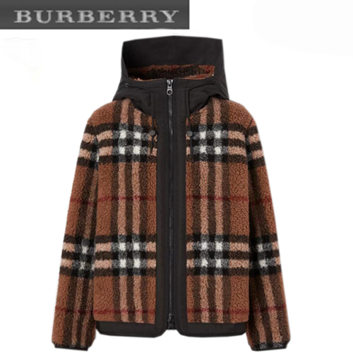 BURBERRY-80586391 버버리 브라운 이그재저레이트 체크 플리스 후드 재킷 남여공용