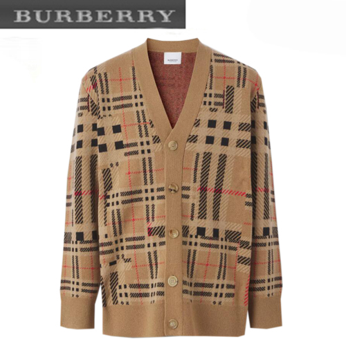 BURBERRY-80458951 버버리 베이지 체크 캐시미어 자카드 카디건