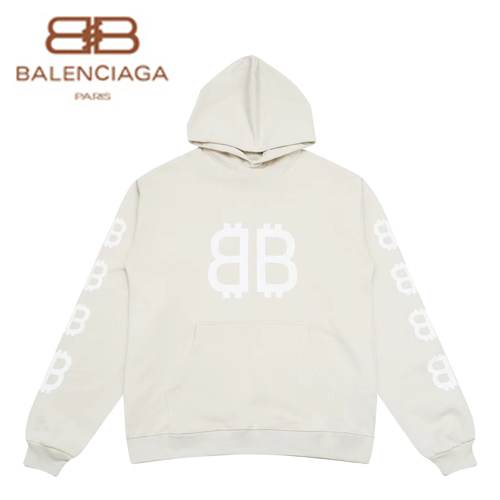 BALENCIAGA-08038 발렌시아가 아이보리 프린트 장식 후드 티셔츠 남여공용