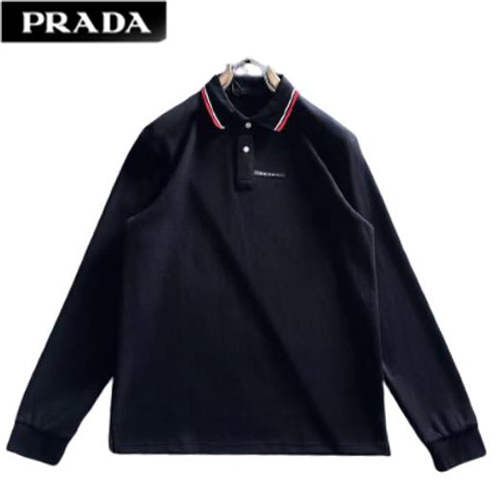 PRADA-08048 프라다 블랙 코튼 긴팔 폴로 티셔츠 남성용