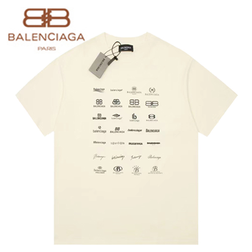 BALENCIAGA-05247 발렌시아가 아이보리 프린트 장식 티셔츠 남성용