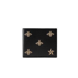 GUCCI-495055 8474 구찌 블랙 가죽 꿀벌 스타 프린트 bi-fold 월릿