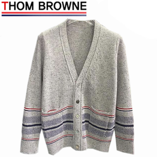 THOM BROWNE-11148 톰 브라운 그레이 니트 코튼 스트라이프 장식 가디건 남성용