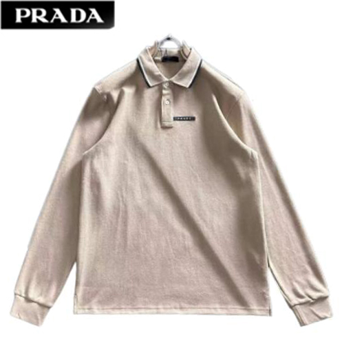 PRADA-08049 프라다 베이지 코튼 긴팔 폴로 티셔츠 남성용