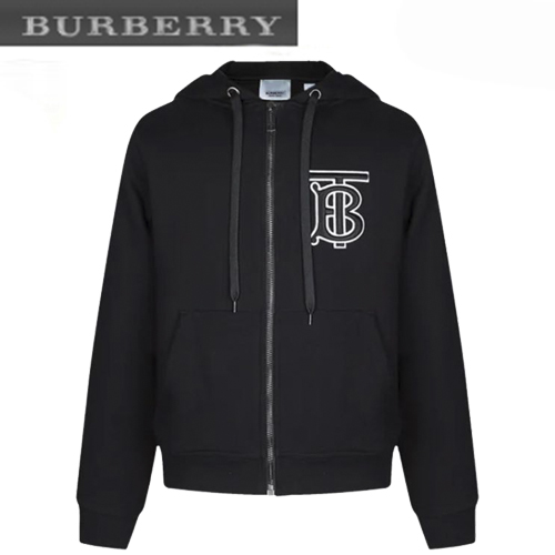 BURBERRY-02136 버버리 블랙 코튼 TB 로고 아플리케 장식 후드 쟈켓 남성용