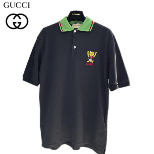 GUCCI-07279 구찌 블랙 아플레케 장식 폴로 티셔츠 남성용