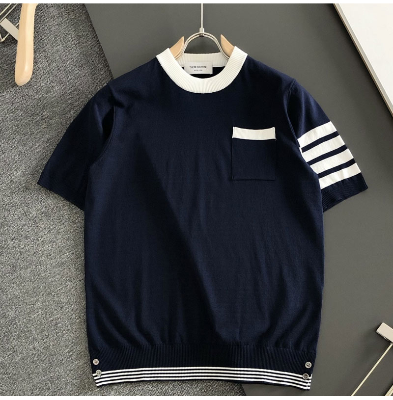 THOM BROWNE-04071 톰브라운 2026년 NEW 남성용 니티드 크루넥 반팔 티셔츠(2컬러)